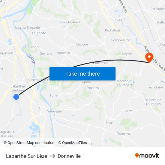 Labarthe-Sur-Lèze to Donneville map