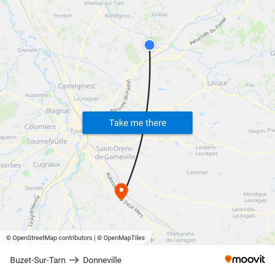 Buzet-Sur-Tarn to Donneville map