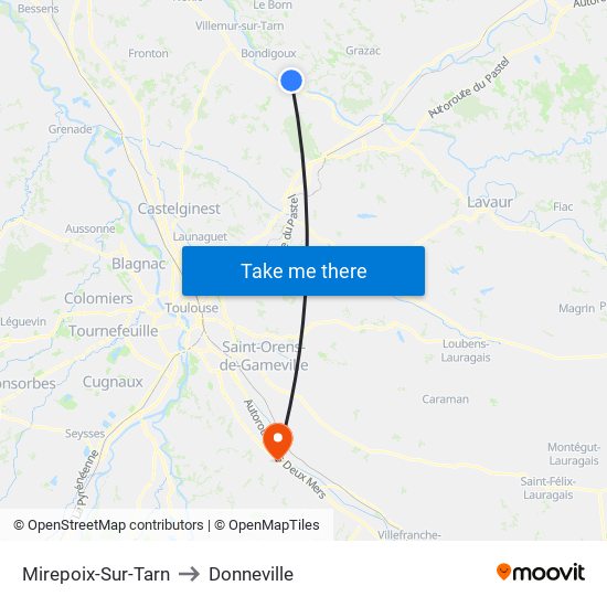 Mirepoix-Sur-Tarn to Donneville map