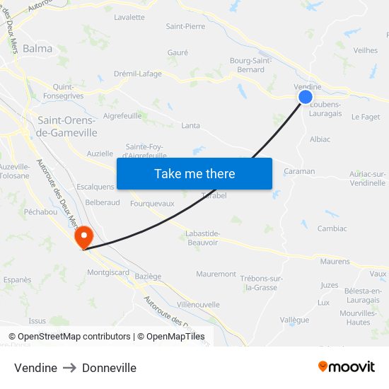 Vendine to Donneville map