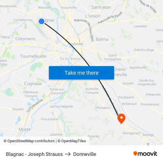 Blagnac - Joseph Strauss to Donneville map