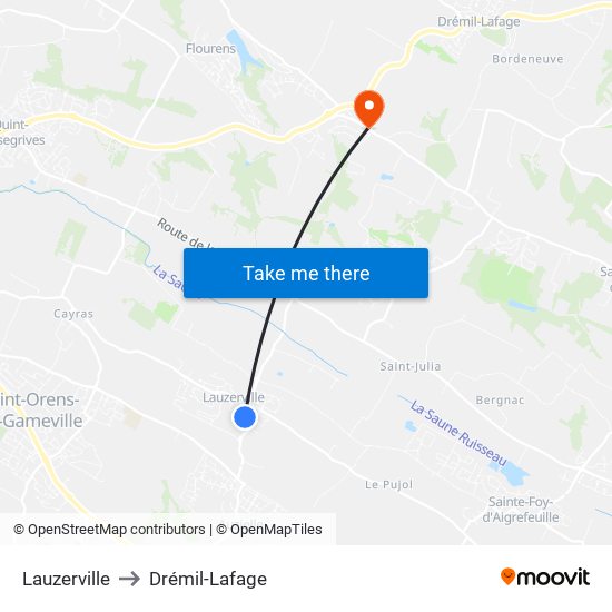 Lauzerville to Drémil-Lafage map