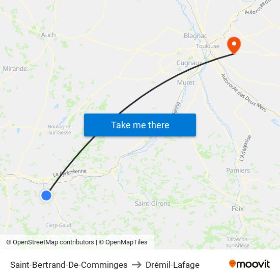 Saint-Bertrand-De-Comminges to Drémil-Lafage map