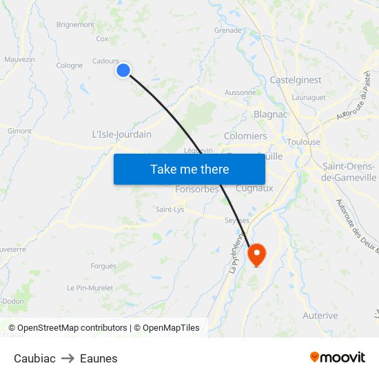 Caubiac to Eaunes map