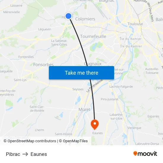 Pibrac to Eaunes map