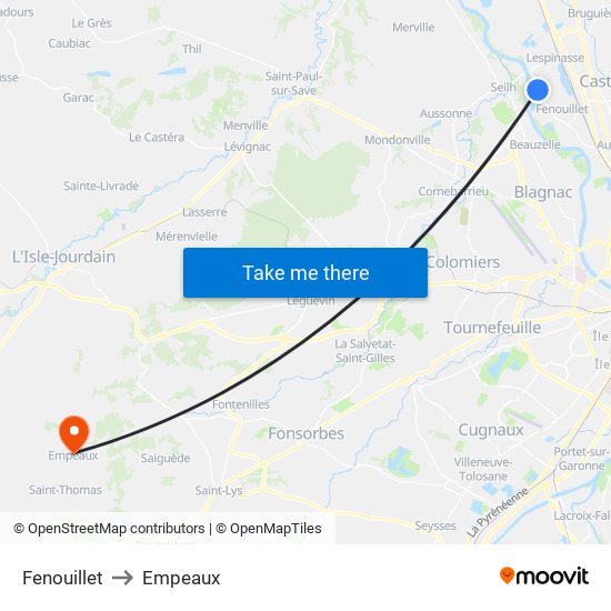 Fenouillet to Empeaux map