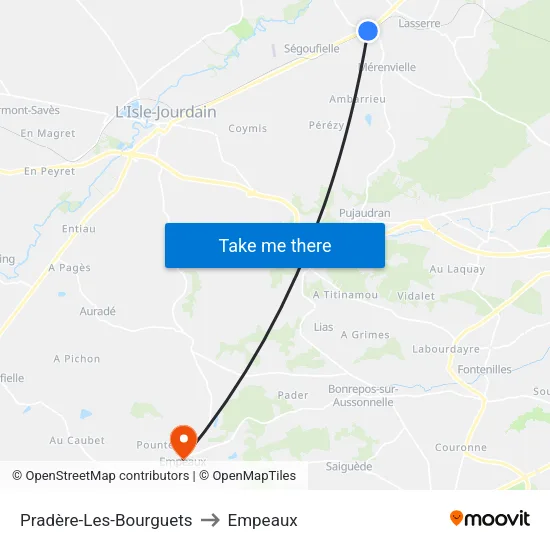 Pradère-Les-Bourguets to Empeaux map