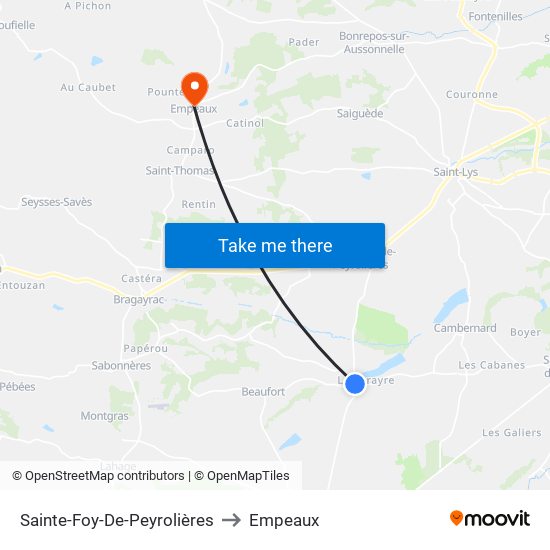 Sainte-Foy-De-Peyrolières to Empeaux map