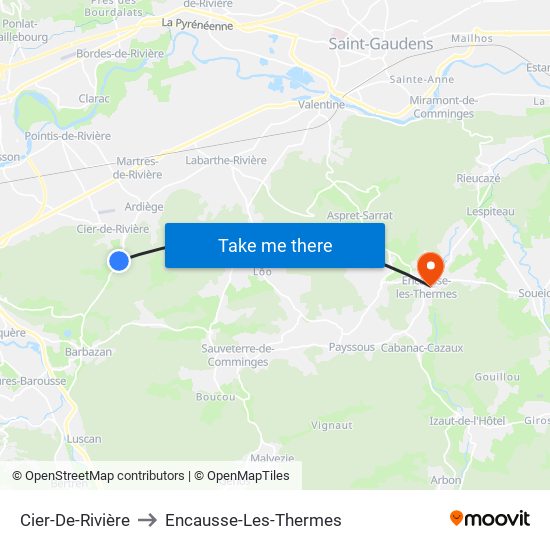 Cier-De-Rivière to Encausse-Les-Thermes map