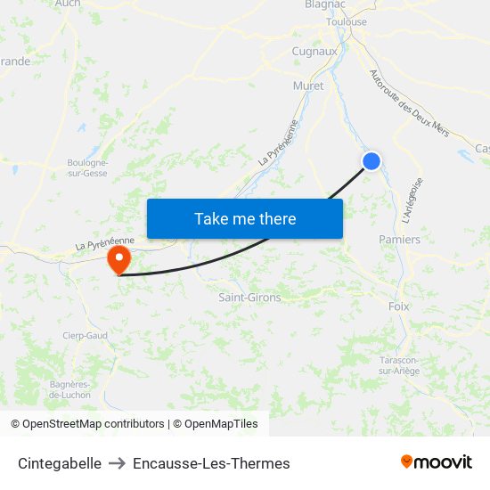 Cintegabelle to Encausse-Les-Thermes map