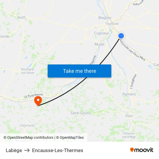 Labège to Encausse-Les-Thermes map