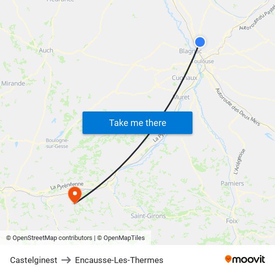 Castelginest to Encausse-Les-Thermes map