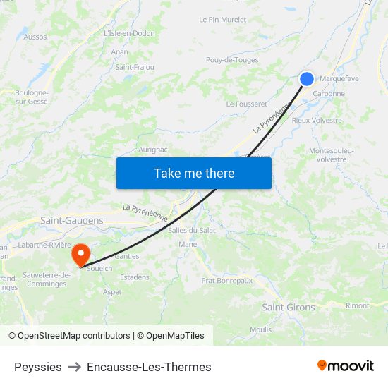 Peyssies to Encausse-Les-Thermes map