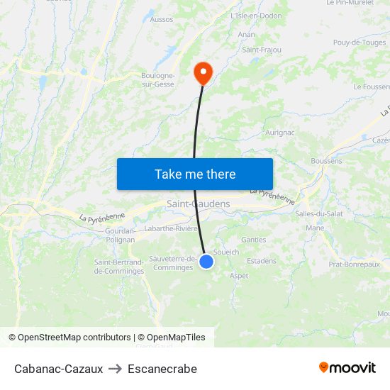 Cabanac-Cazaux to Escanecrabe map