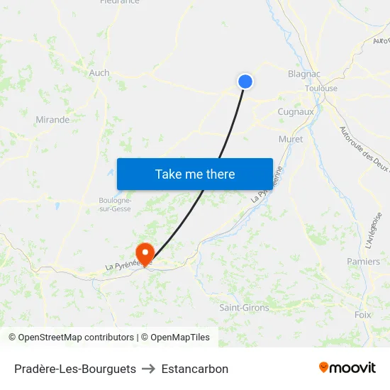 Pradère-Les-Bourguets to Estancarbon map