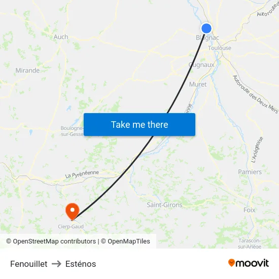 Fenouillet to Esténos map