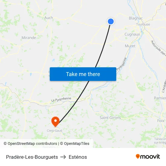 Pradère-Les-Bourguets to Esténos map