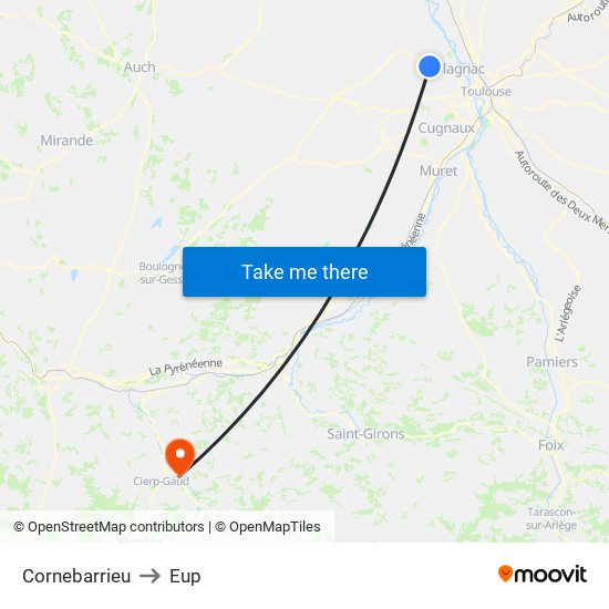 Cornebarrieu to Eup map