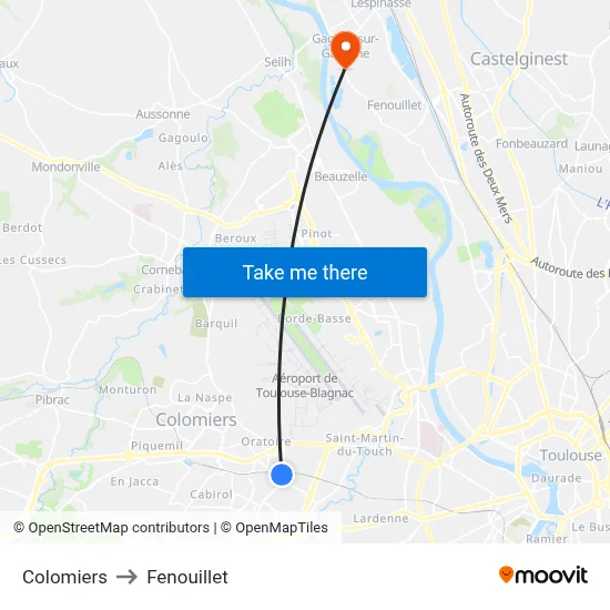 Colomiers to Fenouillet map
