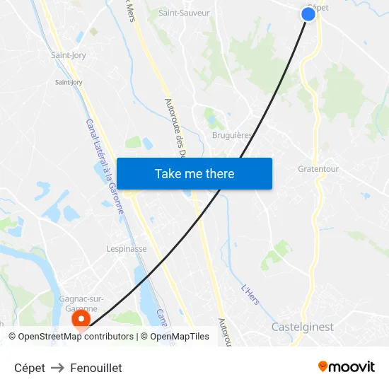Cépet to Fenouillet map