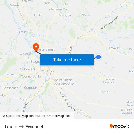 Lavaur to Fenouillet map