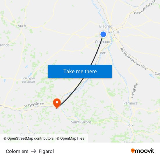 Colomiers to Figarol map