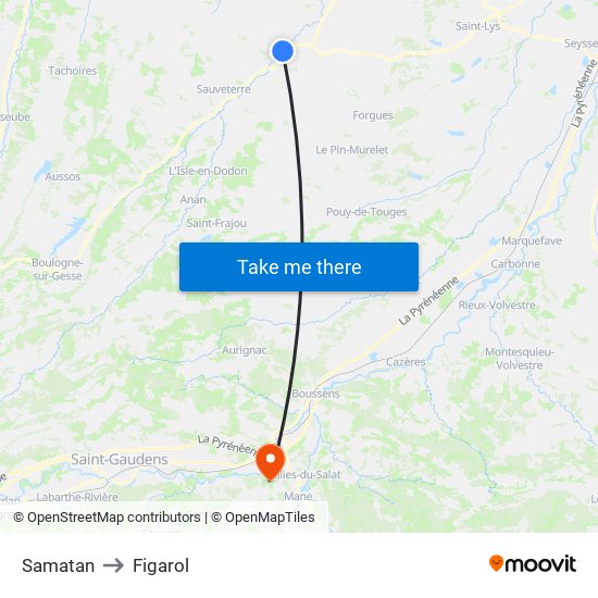 Samatan to Figarol map