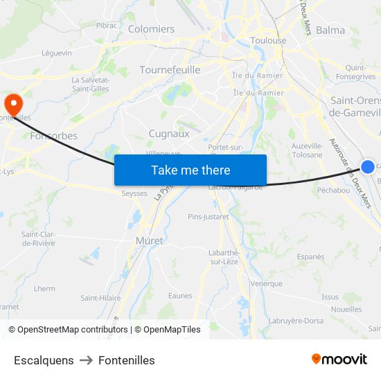 Escalquens to Fontenilles map