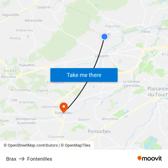 Brax to Fontenilles map