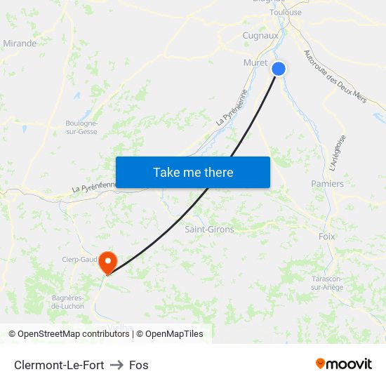 Clermont-Le-Fort to Fos map