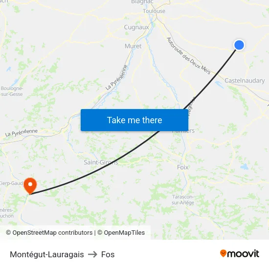 Montégut-Lauragais to Fos map