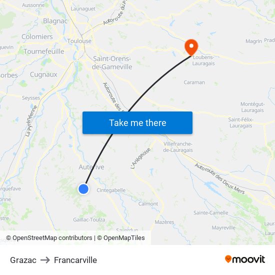 Grazac to Francarville map