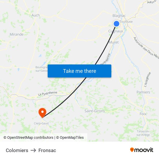 Colomiers to Fronsac map