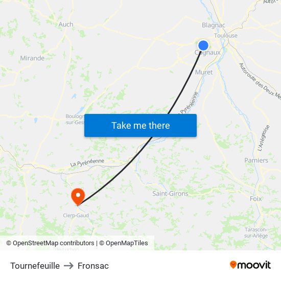 Tournefeuille to Fronsac map