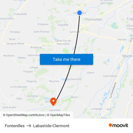 Fontenilles to Labastide-Clermont map