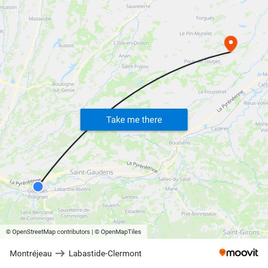 Montréjeau to Labastide-Clermont map