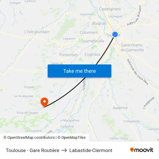 Toulouse - Gare Routière to Labastide-Clermont map
