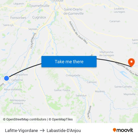 Lafitte-Vigordane to Labastide-D'Anjou map