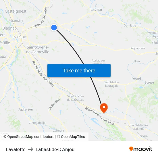 Lavalette to Labastide-D'Anjou map