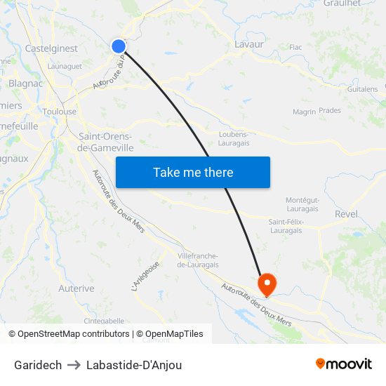 Garidech to Labastide-D'Anjou map