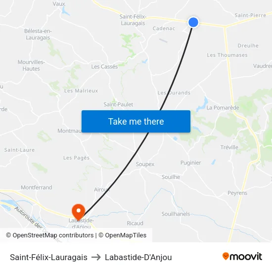Saint-Félix-Lauragais to Labastide-D'Anjou map