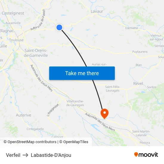 Verfeil to Labastide-D'Anjou map