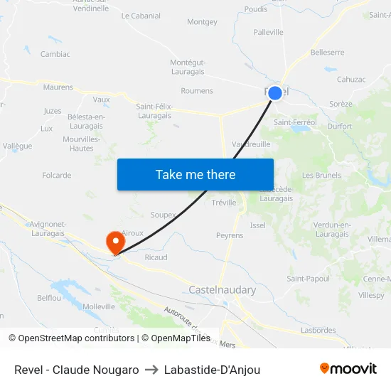 Revel - Claude Nougaro to Labastide-D'Anjou map