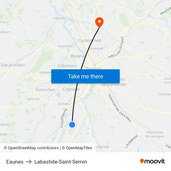 Eaunes to Labastide-Saint-Sernin map