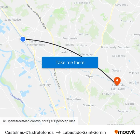 Castelnau-D'Estrétefonds to Labastide-Saint-Sernin map