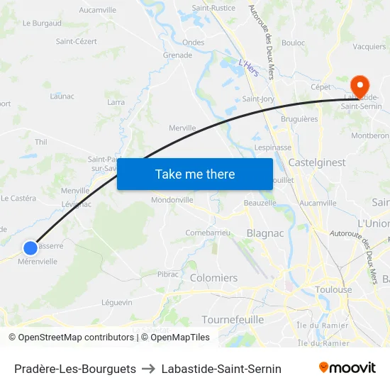 Pradère-Les-Bourguets to Labastide-Saint-Sernin map