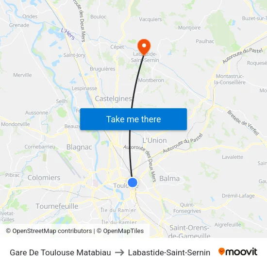 Gare De Toulouse Matabiau to Labastide-Saint-Sernin map