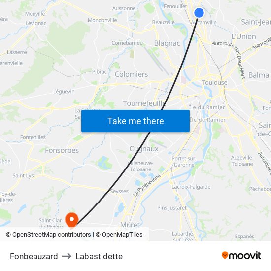 Fonbeauzard to Labastidette map