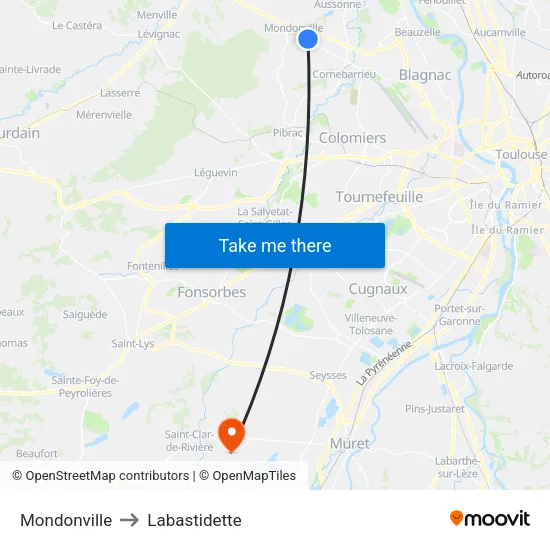 Mondonville to Labastidette map