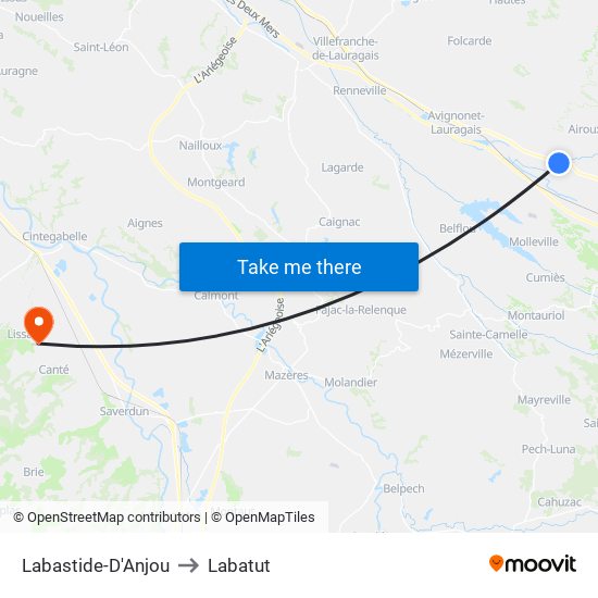 Labastide-D'Anjou to Labatut map